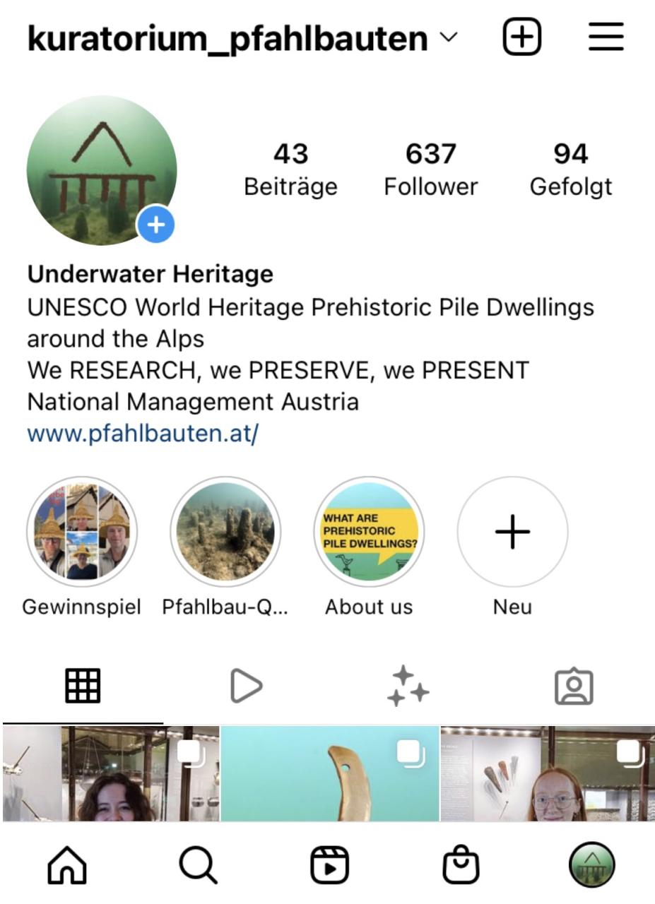 Ein Screenshot vom Instagram Profil des Kuratorium Pfahlbauten