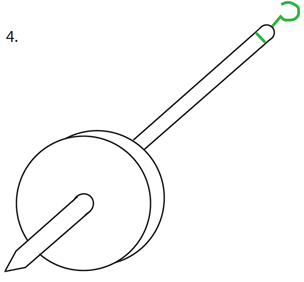 Skizze der Spindel mit Haken in grün
