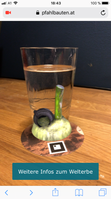 Ein Bierdeckel mit einer Unterwasserszene, darauf steht ein Wasserglas