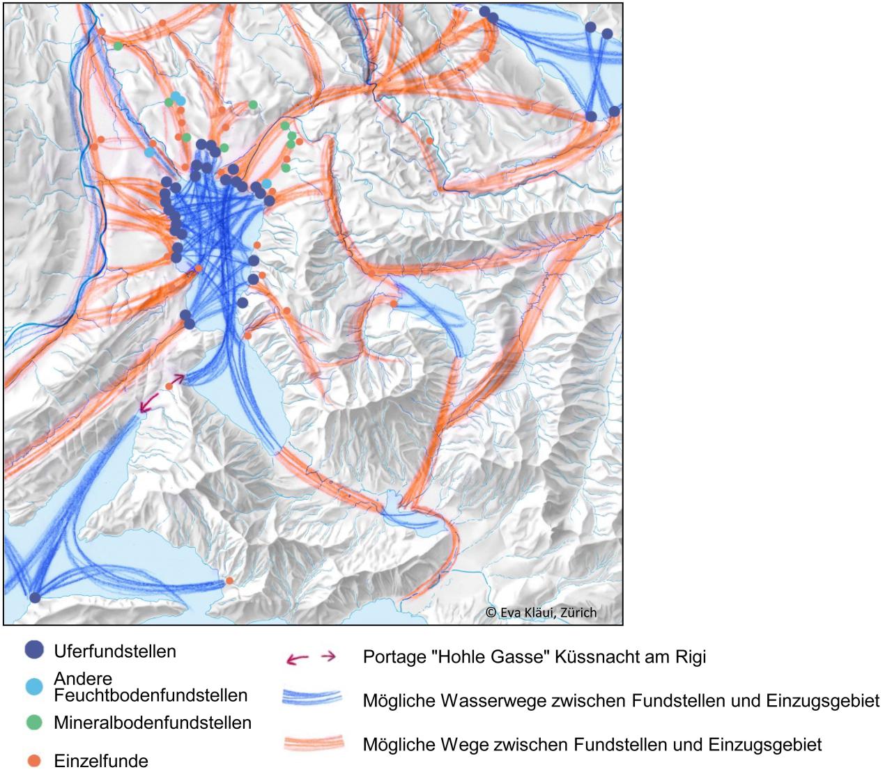 Eine Modellkarte mit Wasser- und Landwegen
