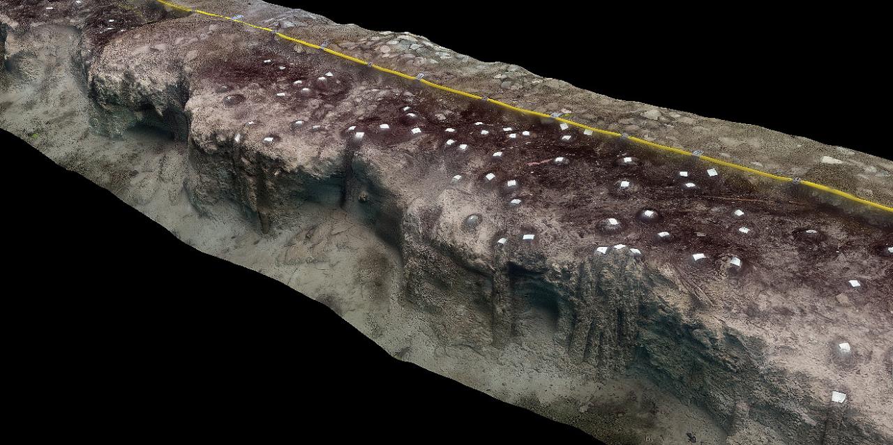Ausschnitt aus einem 3D-Modell des Grabungsschnittes