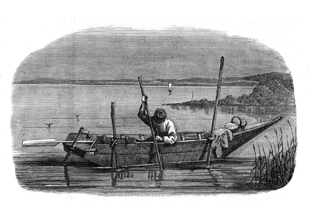 Eine Bleistiftzeichnung eines Fischers auf einem Boot