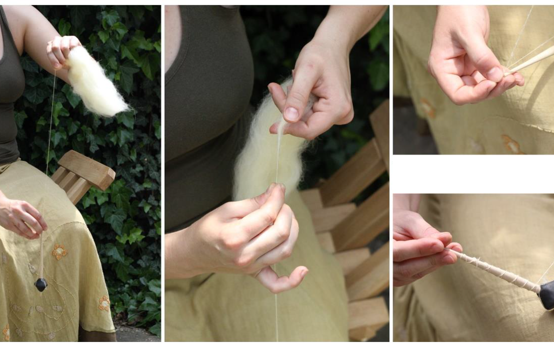 4 Arbeitsschritte beim Spinnen mit der Handspindel