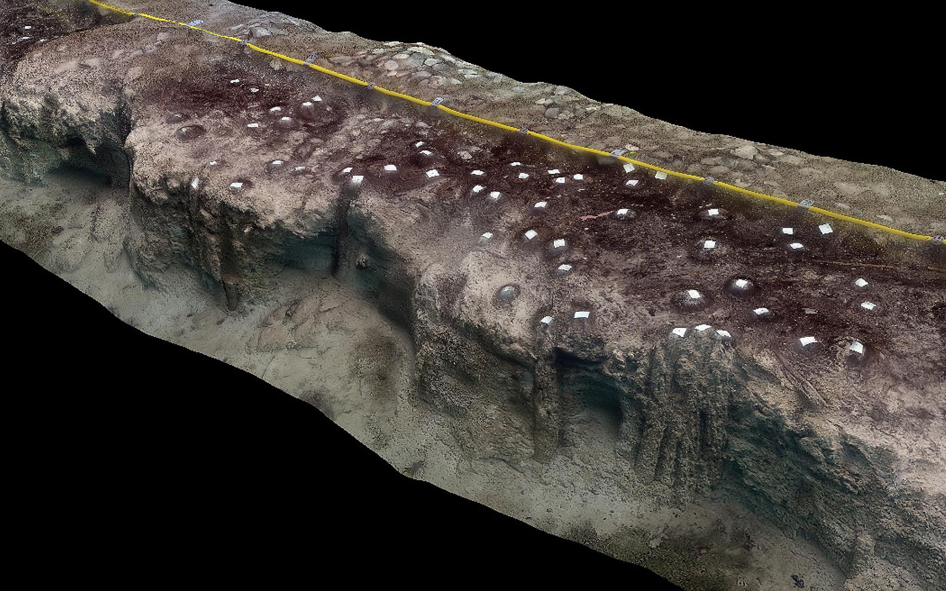 Ausschnitt aus einem 3D-Modell des Grabungsschnittes