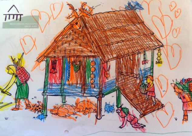 Ein besonders schönes Pfahlbau-Bild aus dem Kindergarten. (Bild: Freunde der Archäologie)