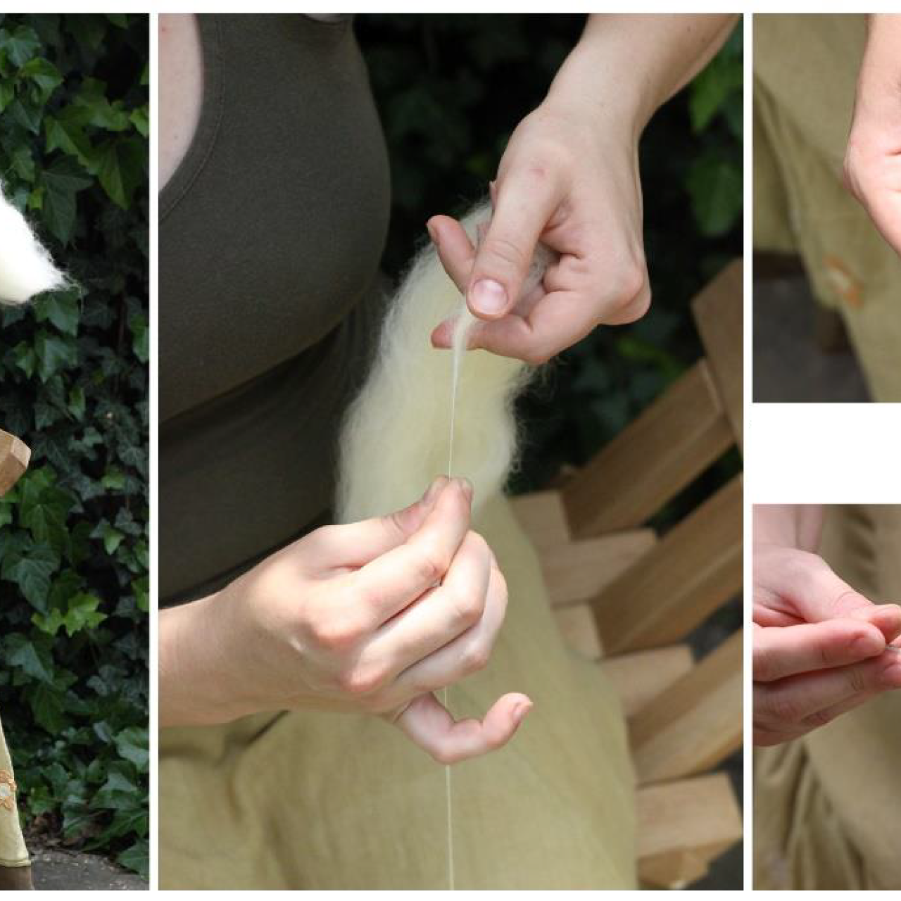4 Arbeitsschritte beim Spinnen mit der Handspindel