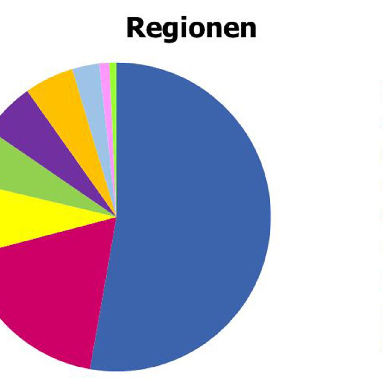 Ein Tortendiagramm mit Auswertungen der Zugriffe nach Regionen