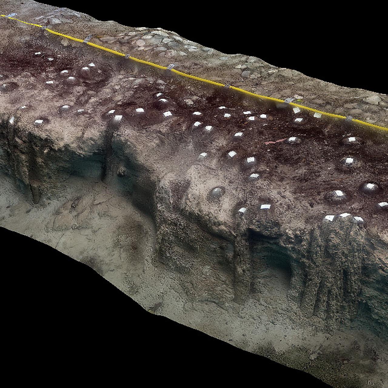 Ausschnitt aus einem 3D-Modell des Grabungsschnittes